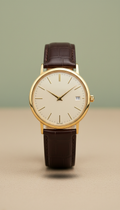 Gold dress watch with calfskin leather strap